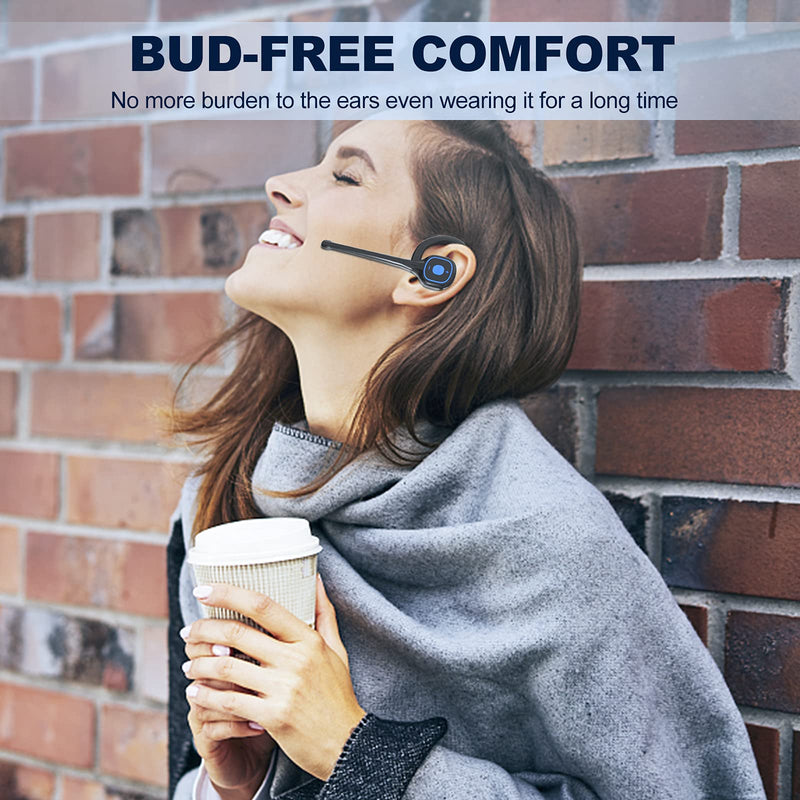 [Australia - AusPower] - Bluetooth Headset [Bud-Free], CVC8.0 Dual-Mic Noise Cancelling Single Ear Wireless Headphone, HandsFree Earpiece with 12Hours Talking Time for iPhone Android Driving Biking Business Meeting Office 