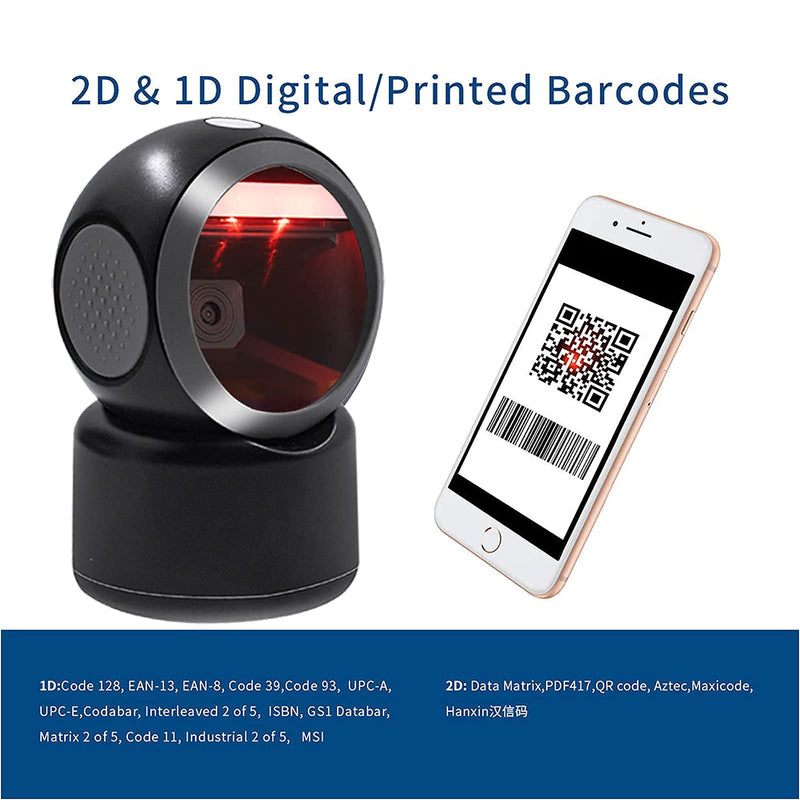 [Australia - AusPower] - 2D QR Hands-Free Barcode Scanner Omnidirectional Automatic Sensing Scanning USB Barcode Reader Adjustable Screen Scanning Platform Scanner for POS PC Supermarket Bookstore 2D scanner Black 