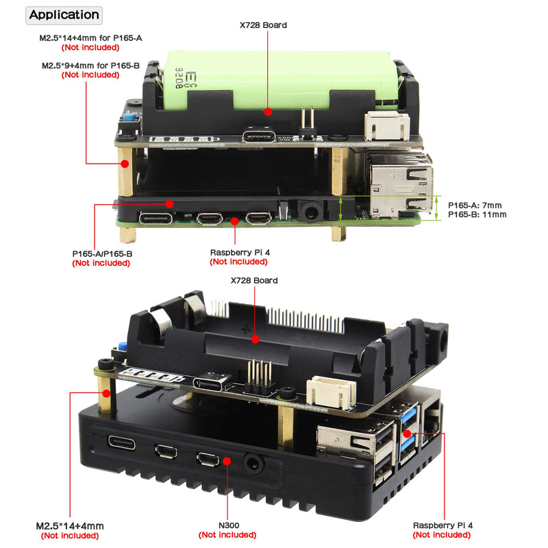 [Australia - AusPower] - Geekworm Raspberry Pi UPS, X728 V2.1 (Max 5.1V 6A) 18650 UPS & Power Management Board with AC Power Loss Detection, Auto On & Safe Shutdown Function for Raspberry Pi 4B/3B+/3B 