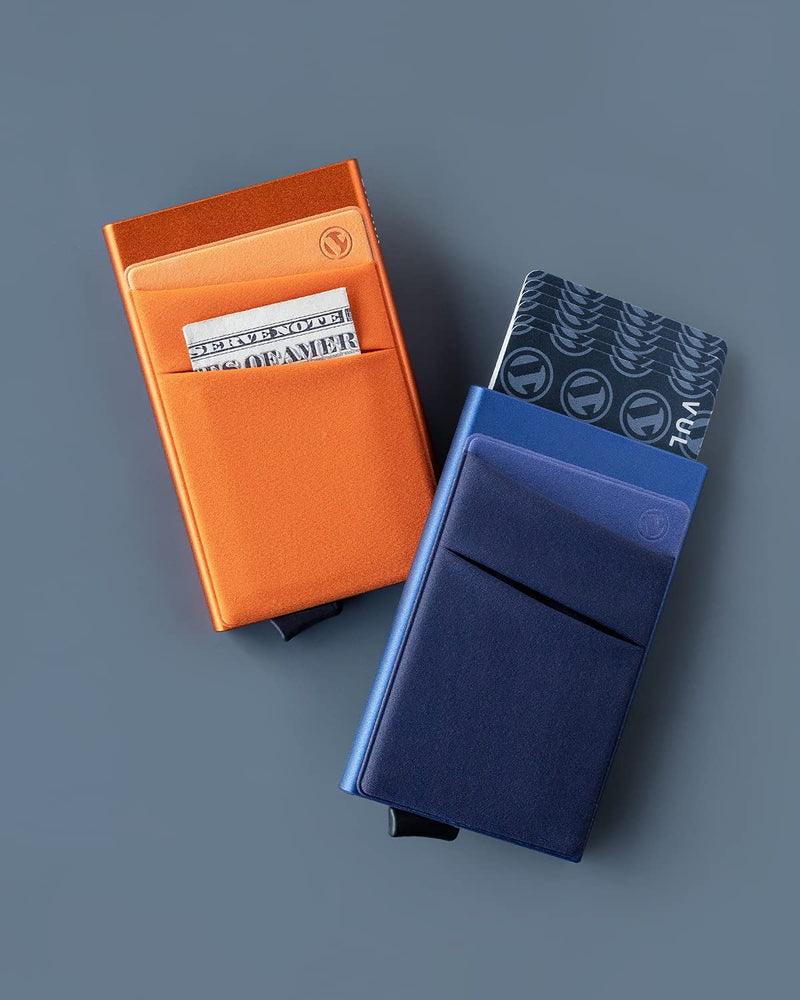 [Australia - AusPower] - VULKIT Card Holder with Money Pocket Pop Up Wallet RFID Blocking Slim Metal Bank Card Case Holds 5 Cards and Notes(Navy) Navy 