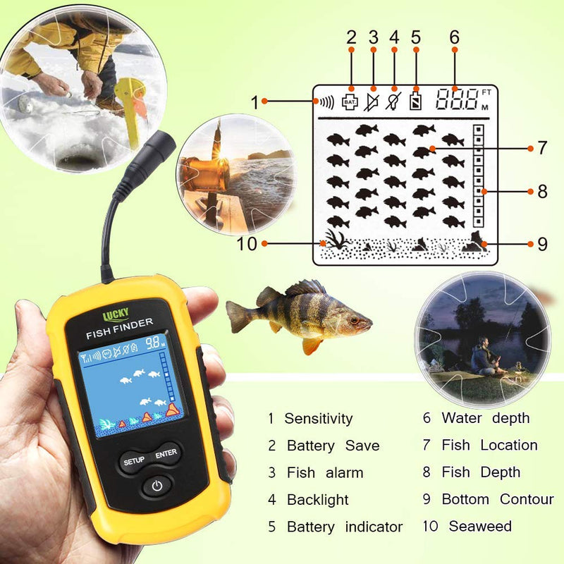 [Australia - AusPower] - LUCKY Small Portable Fish Finder Kayak Sonar Handheld Fish Finders Ice Fishing Castable Depth Finder Boat Fisherman Gifts 