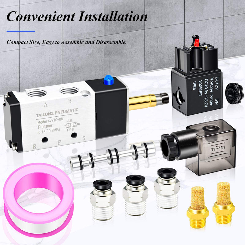 [Australia - AusPower] - TAILONZ PNEUMATIC 1/4"NPT Solenoid Valve 4V210-08 12V/24V/110V/220V Single Coil Pilot-Operated Electric 2 Position 5 Way Connection Type DC12V 