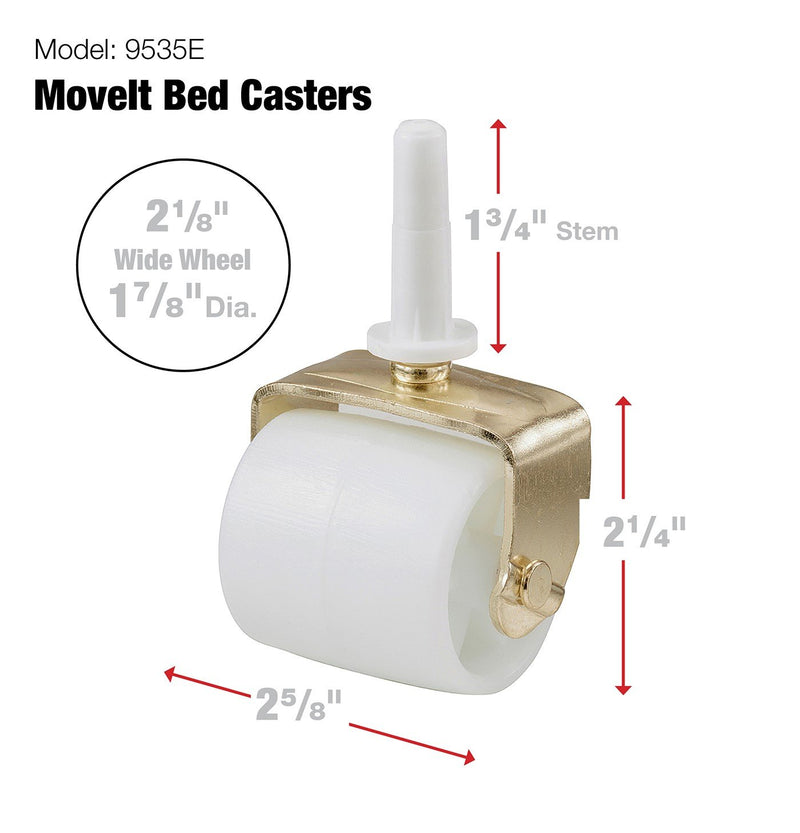 [Australia - AusPower] - Shepherd Hardware 9535 2-1/8-Inch White Bed Rollers with Stem and Socket, 2-Pack No Brakes 