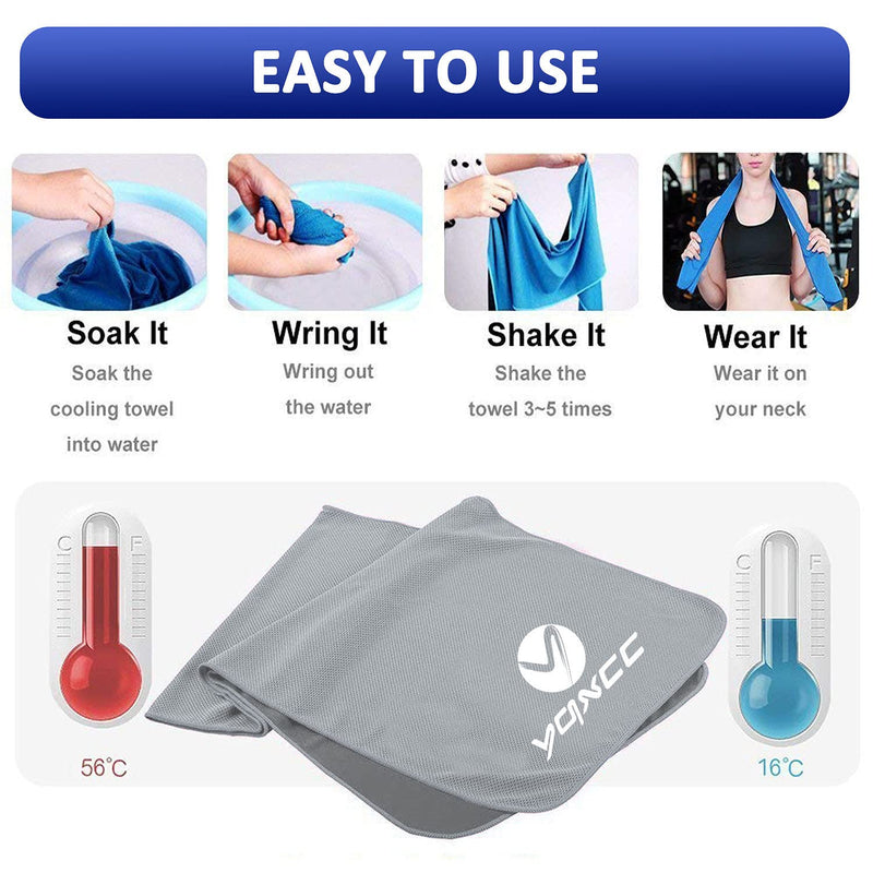 [Australia - AusPower] - YQXCC 4 Pack Cooling Towel (40"x12") Cool Cold Towel for Neck, Microfiber Ice Towel, Soft Breathable Chilly Towel for Yoga, Golf, Gym, Camping, Running, Workout & More Activities 2 Light Blue/ 2 Light Gray 