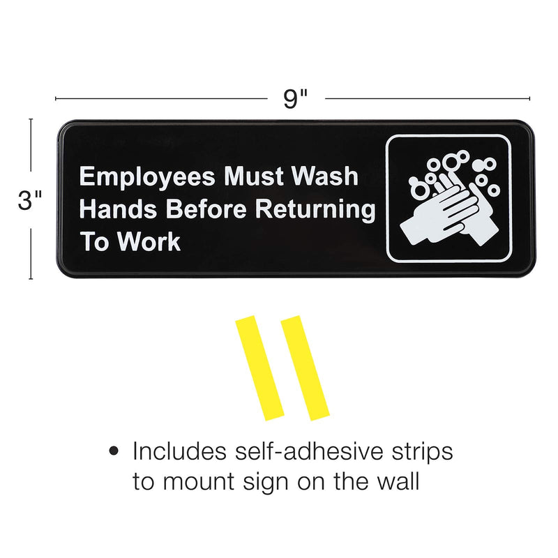 [Australia - AusPower] - Excello Global Products Employees Must Wash Hands Before Returning to Work Sign: Easy to Mount Plastic Safety Informative Sign with Symbols Great for Business, 9"x3", Pack of 3 9x3" 9x3 Black 