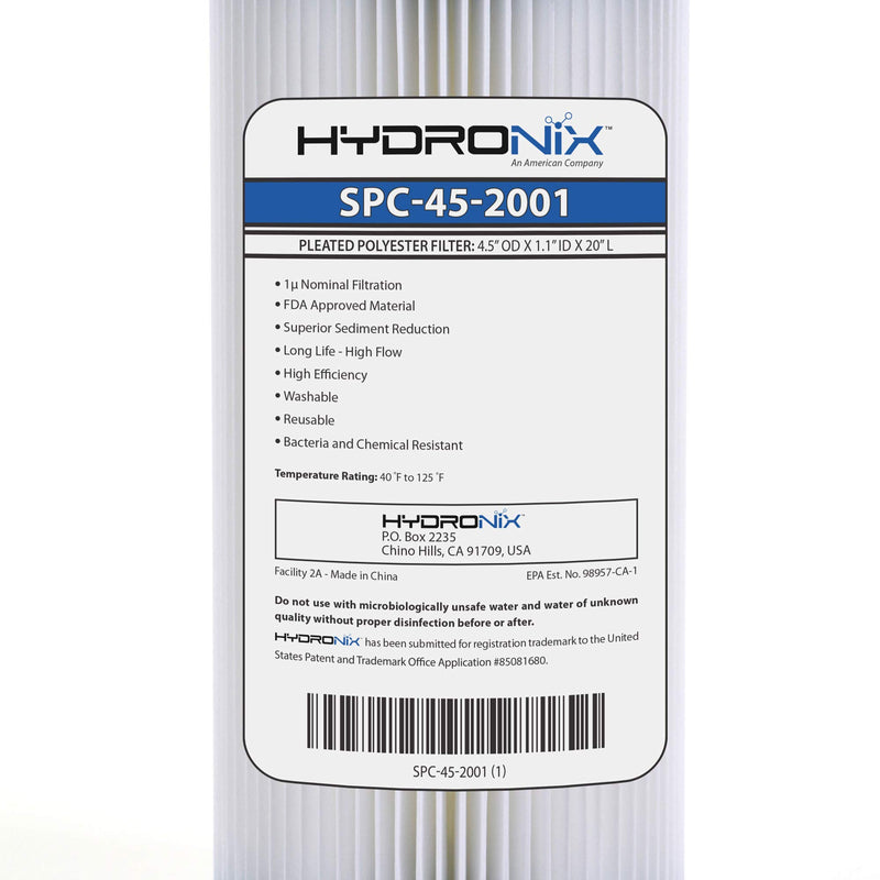 [Australia - AusPower] - Hydronix SPC-45-2001 Pleated Water Filter Whole House Commercial Industrial Washable and Reusable 4.5 x 20 - 1 Micron pack of 1 