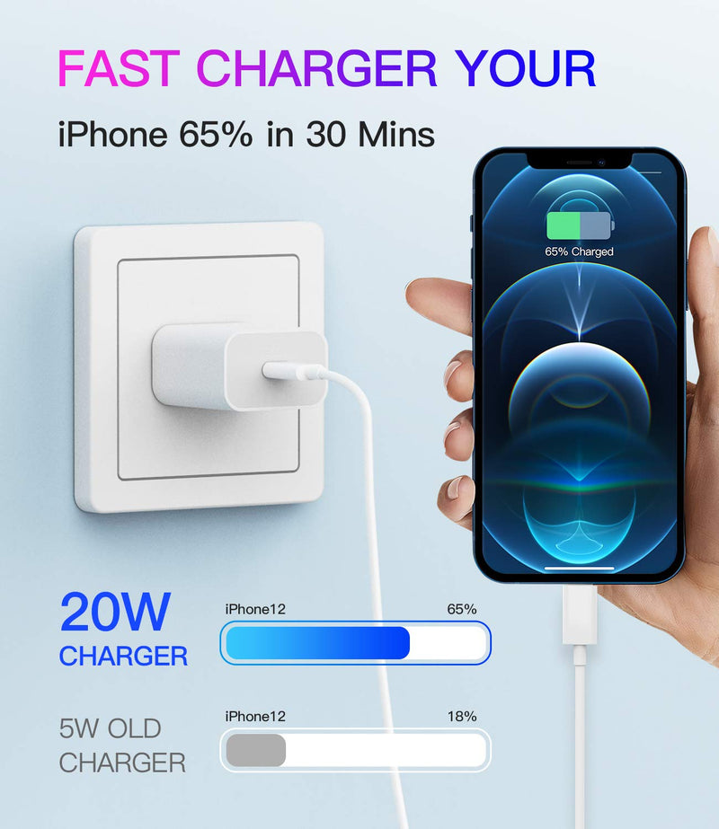 [Australia - AusPower] - 20w PD Power Adapter Compatible with iPhone 12 pro max Fast USB c Wall Charger Block for ipad Charging Quick Box 5ft Cord Compatible for Lightning Cable 11MINI XS XR 8Plus Samsung Type Plug for Apple 