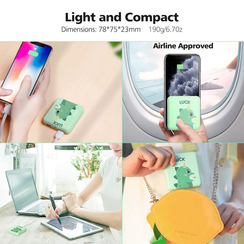 [Australia - AusPower] - Portable Charger 10000mAh Yoobao Cute Power Bank for Girls Mini Fast Charging Compact Battery Pack with Dual USB Output & Dual Inport (2.1A Type-C and 8-Pin Input),Compatible with iPhone,iPad-Green Green 