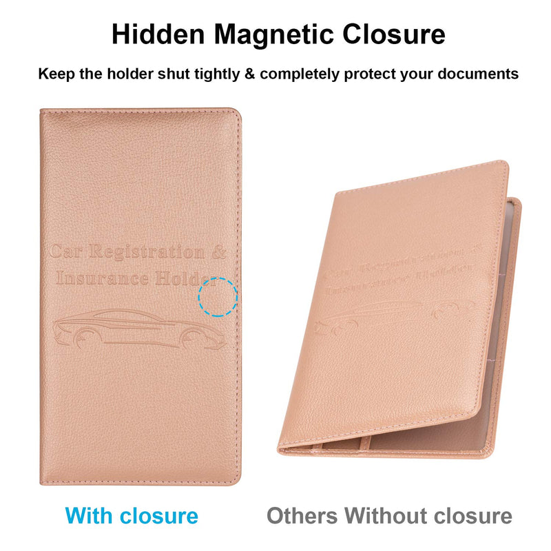 [Australia - AusPower] - Car Registration and Insurance Holder, Vehicle Glove Box Car Organizer Men Women Wallet Accessories Case with Magnetic Shut for Cards, Essential Document, Driver License by Cacturism, Rose Gold 