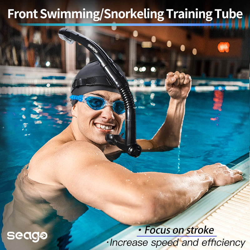 [Australia - AusPower] - Seago Swim Snorkel for Lap Swimming, Dry Top Front Swimmer Snorkel for Adult Youth, Snorkel Gear Swimming Training Equipment in Pool and Open Water with Comfy Head Pads Food-Grade Silicone Mouthpiece 