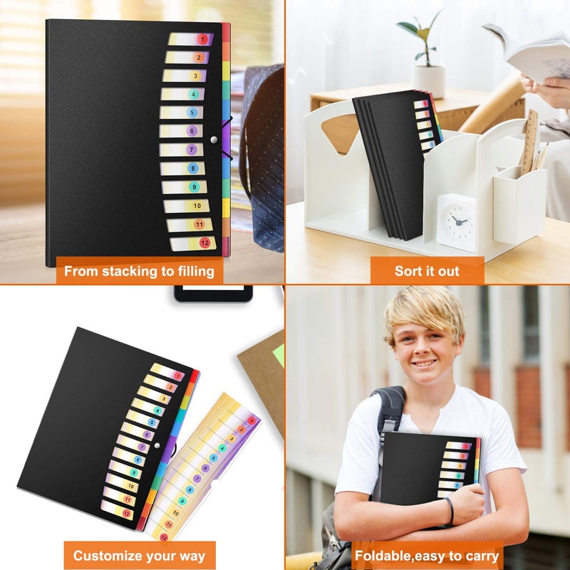[Australia - AusPower] - ABC life 24 Pockets Poly Project Organizer Letter Size,Expanding Project Sorter Heavy Duty Plastic Document Organizer,Rainbow Accordion Folders A4 Hold 240sheets with Elastic Cord/Color Label,Black A Black 