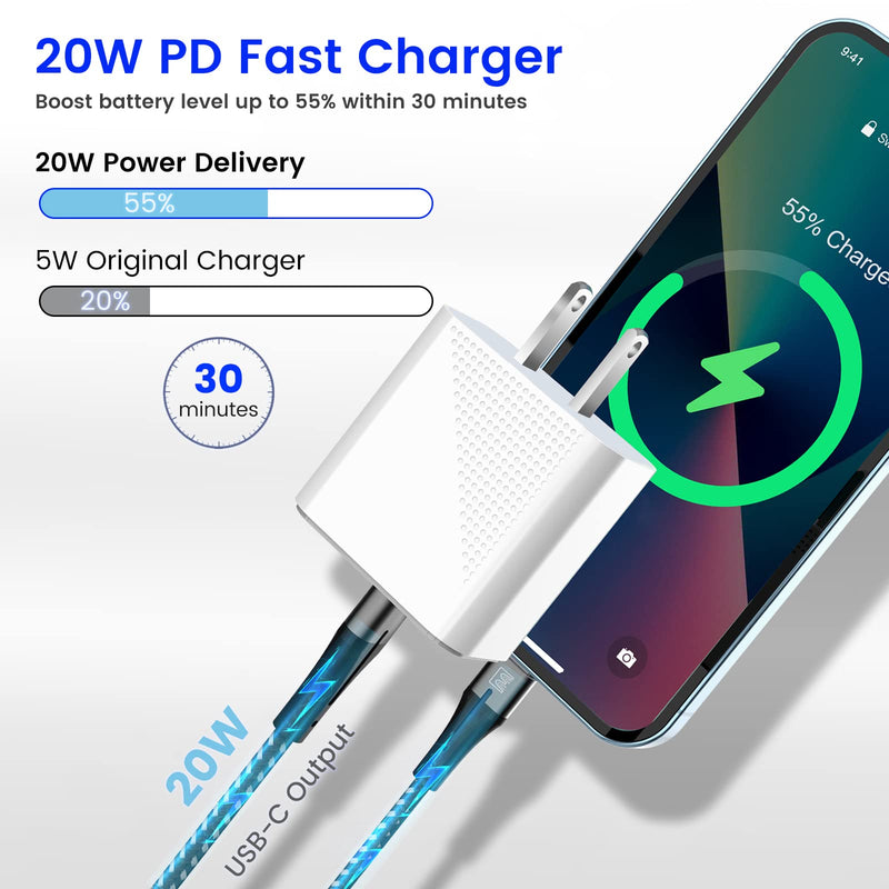 [Australia - AusPower] - iPhone 13 Fast Charger USB C Kit, EASDMN 20W Super-Speed Wall Charging Block/PD Car Adapter/2x iPhone Fast Charger Cords Compatible with Apple iPhone 13 Pro/Pro Max/Mini/12/11/Xs Max/XR/X, iPad(3.3ft) 