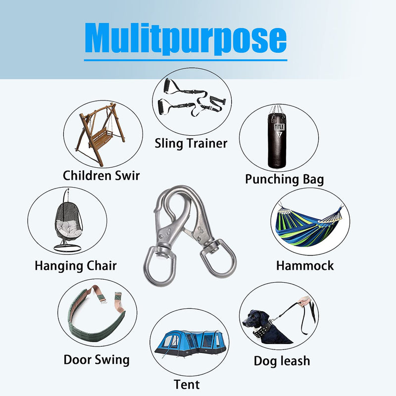 [Australia - AusPower] - Mixiflor Stainless Steel Swivel Snap Hooks, 2 Pack (4.75 Inch) Large Spring Clips, Heavy Duty Boat Hooks, Spring Hooks for Boat Anchor Ropes and Cables 