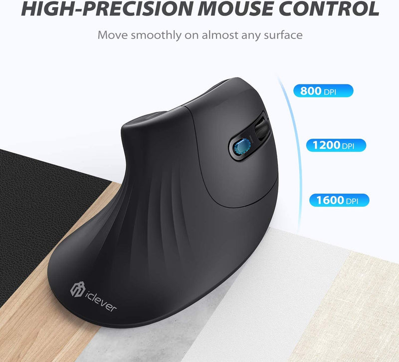 [Australia - AusPower] - iClever Ergonomic Mouse - Wireless Vertical Mouse 6 Buttons with Adjustable DPI Comfortable 2.4G Optical Vertical Ergonomic Mouse for Mac, PC, Desktop, Laptop 