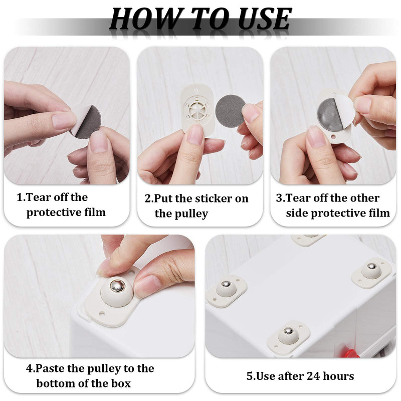 [Australia - AusPower] - Self Adhesive Caster Wheels Mini Swivel Wheels Stainless Steel Paste Universal Wheel 360 Degree Rotation Sticky Pulley for Bins Bottom Storage Box Furniture Trash Can (16 Pieces,White) 16 White 