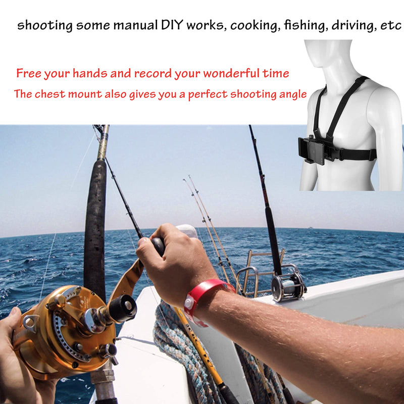 [Australia - AusPower] - Phone Chest Mount Harness Vest and Head Strap Clip Holder for POV/VLOG, Compatible with iPhone 13 12 11 Pro Max X Xs Xr 8 7 6 Plus,Samsung and 4 to 7 inch Phones 