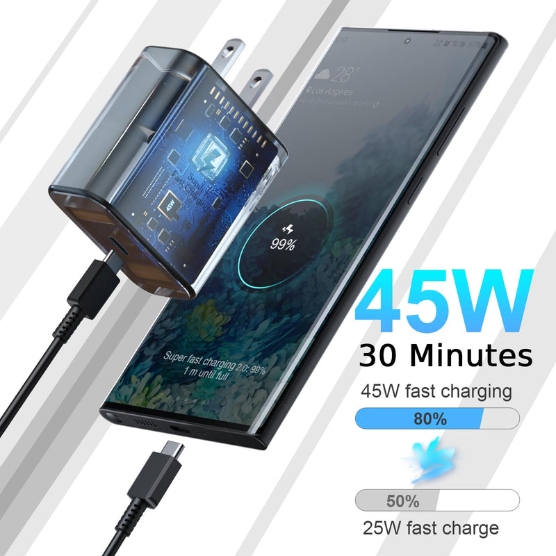 [Australia - AusPower] - 45W Samsung Type C Charger Block for Galaxy S22 Ultra, S23 Ultra, S22 Plus, S21, S23 Plus, Note 10, Note 20, Flip 5, Fold 5, Tab S9, S9 Ultra, S8, S7, S8, 45 Watt USB C Super Fast Charging 2.0 Charge 