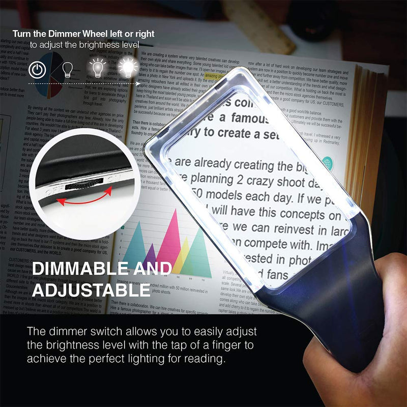 [Australia - AusPower] - [Rechargeable] 4X Magnifying Glass with [10 Anti-Glare & Fully Dimmable LEDs]-Evenly Lit Viewing Area-The Brightest & Best Reading Magnifier for Small Prints, Low Vision Seniors, Macular Degeneration 