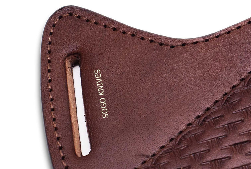[Australia - AusPower] - SOGO KNIVES Leather Knife Sheath for Belt, Slanted Pancake Sheath, Tooled Leather Sheath, Beautiful Cow Boy Bull Cutter Knife Leather Cover 100% Real Leather Cross Draw Sheath BROWN 