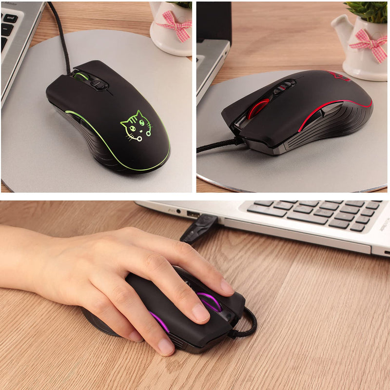 [Australia - AusPower] - Gaming Mouse,7 Colors Backlit Optical Game Mice Ergonomic USB Wired with 2400 DPI and 6 Buttons 4 Shooting for Computer/Win/Mac/Linux/Andriod/iOS. (Black) Black 
