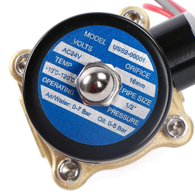 [Australia - AusPower] - U.S. Solid 1/2" Brass Electric Solenoid Valve 24VAC VITON Seal N.C. (Air, Gas, Fuel.) 