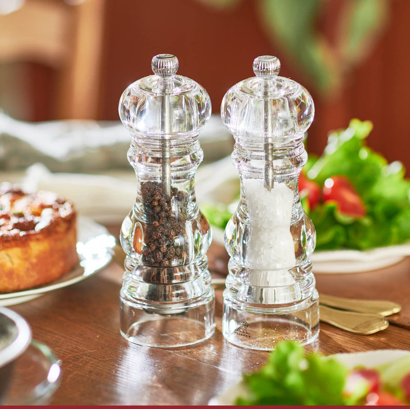 [Australia - AusPower] - Peugeot - Nancy Manual Pepper Mill and Salt Shaker Set - Transparent Adjustable Grinder and Cellar - Acrylic, Clear, 3.5 Inches 