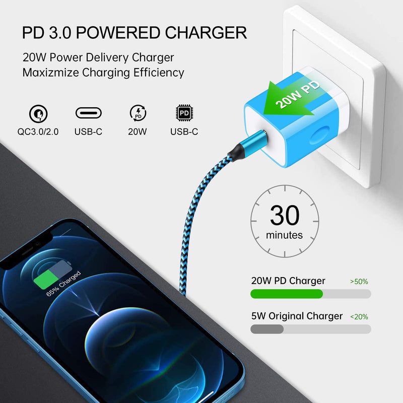 [Australia - AusPower] - 20W USB C Charger Block, PD Power Adapter Wall Charger C Type Fast Charging USB Plug Brick Cube Box for iPhone 13/13 Mini/13 Pro Max/12/SE/11, Samsung Galaxy S22/S21 S20/Ultra Note 22/21/20/10, Pixel EB 2pack PD wall charger blue 