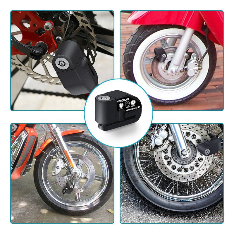 [Australia - AusPower] - YOHOOLYO Alarm Disc Lock Motorcycle Disc Brake Lock Anti-Theft Waterproof 110 dB 7mm Pin 5ft Reminder Cable for Motorcycles Bike Scooter Carry Pouch (Black) Black 