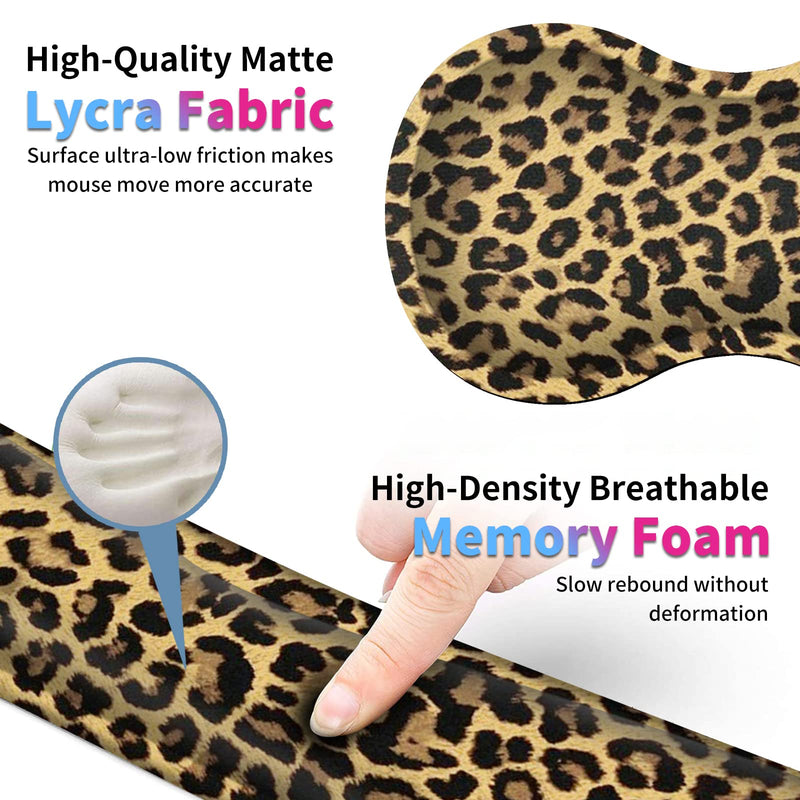 [Australia - AusPower] - Keyboard Wrist Rest + Mouse Wrist Rest + Coaster Set, Ergonomic Memory Foam Easy Typing Pain Relief, Wrist Support Pad for Keyboard and Mouse Computer Laptop, Leopard 