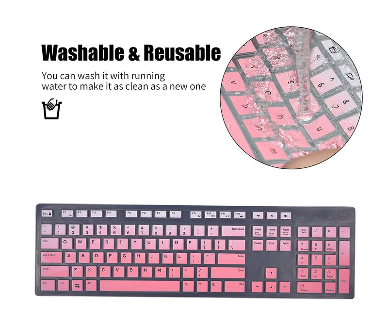 [Australia - AusPower] - Keyboard Cover Skins Compatible with Dell KB216 Wired Keyboard & Dell KM636 Wireless Keyboard & Dell Optiplex 5250 3050 3240 5460 7450 7050 & Dell Inspiron AIO 3475/3670/3477 All-in one Desktop Ombre Pink 