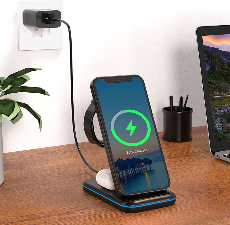 [Australia - AusPower] - Wireless Charger for Multiple Apple Devices, 3 in 1 Charging Station Dock for Apple iPhone 13 pro max/se/12/11/X/XS/XR/8, Charging Stand for Apple Watch 7/6/5/4/3/2/SE Black 
