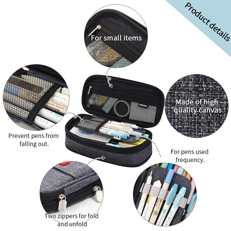 [Australia - AusPower] - EASTHILL Big Capacity Pencil Pen Case Office College School Large Storage High Capacity Bag Pouch Holder Box Organizer Blue New Arrival(Black) Black 