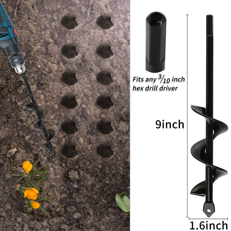 [Australia - AusPower] - Auger Drill Bit for Planting,1.6X 9 inch Garden Auger, Bulb Auger, Easy Planter Rapid Planter Bulb & Bedding Plant Auger for Most 3/8" Hex Drive Drill 1.6"x9" 