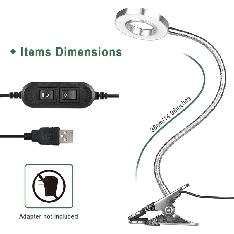 [Australia - AusPower] - GLORIOUS-LITE LED Clip on Light, 36 LED Reading Light, 4 Modes Book Light, 360° Rotation Gooseneck Reading Lamp, Eye-Caring Clip on Lamp for Bed, Desk,Computer, Headboard, Dorm Room(Silver) Silver 