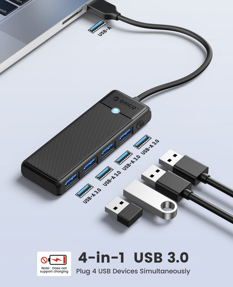 [Australia - AusPower] - USB 3.0 Hub, ORICO 4-Port USB Hub with 6FT Long Cable, Ultra Slim USB Splitter for Laptop MacBook Pro, iMac, Surface Pro, XPS, PS5，PC, Flash Drive, Mobile HDD(Black/6ft) Black/USB-A 