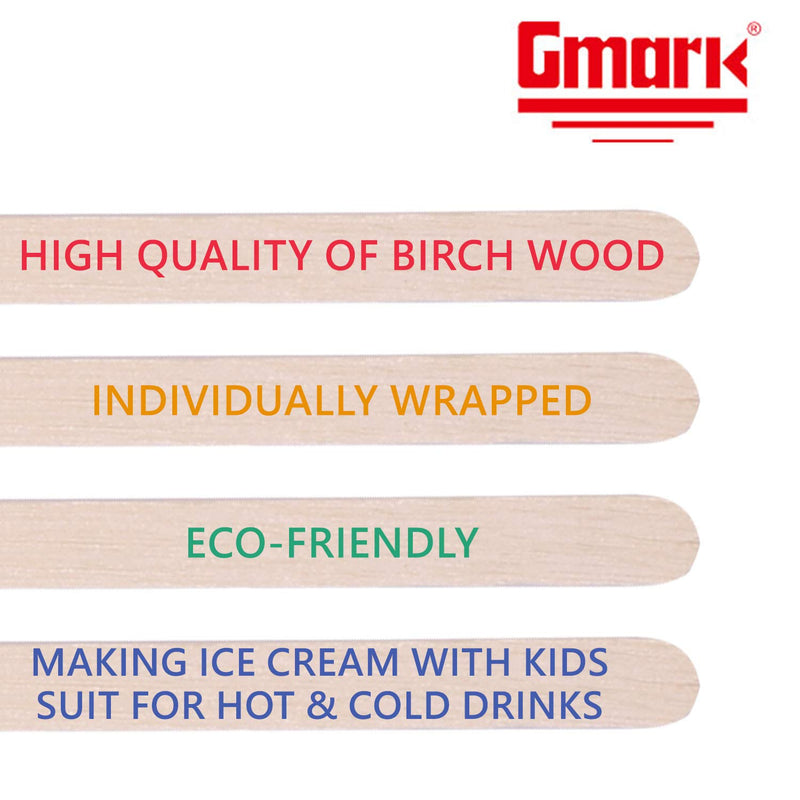 [Australia - AusPower] - Gmark Individually Wrapped 5.5" Wood Coffee Stir Sticks - 500pc Round End, Eco Friendly Coffee Stirrers Wood for Hot Drinks - Natural Birch Wood GM1014A 5.5 Inches 