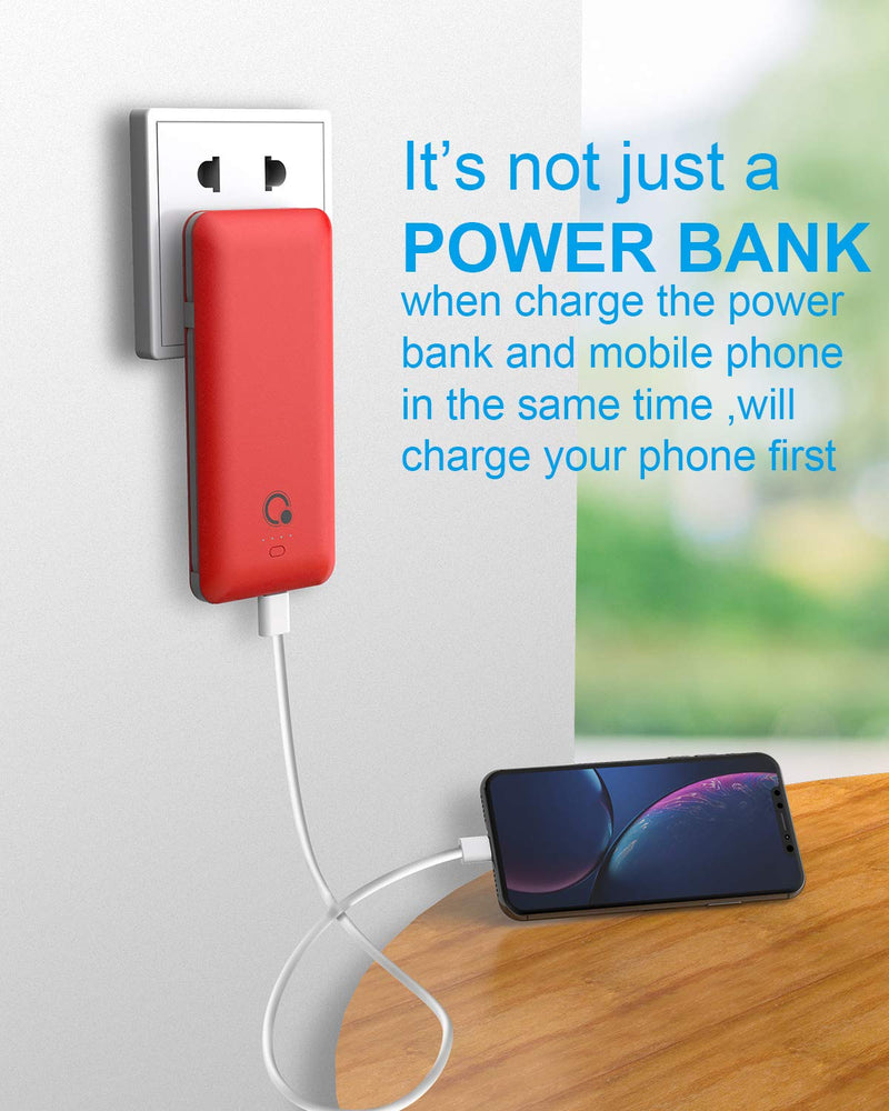 [Australia - AusPower] - 10000mAh Portable Charger, Ultra Slim Power Bank,4 Output and Dual Input External Battery Pack with Built-in AC Wall Plug Micro USB Type C Three Cables with USB Output Compatible with All mobilephone 