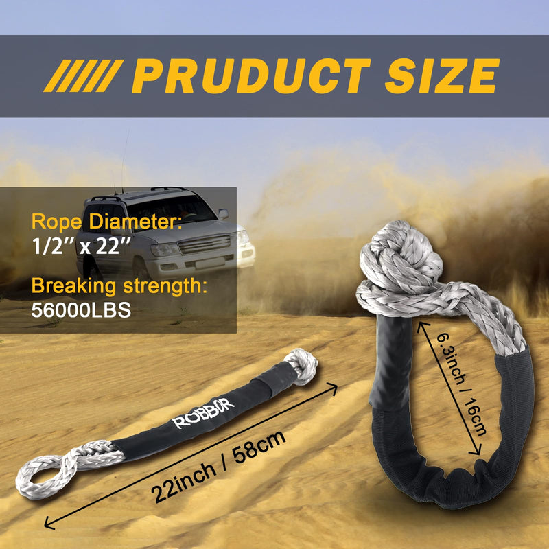 [Australia - AusPower] - Robbor Soft Shackle 1/2" x 22 inch 56,000 LBS Break Strength, Heavy-Duty Synthetic Road Recovery Soft Shackle Rope with Protective Sleeve Off-Road Towing, ATV, 4x4, Truck, High-Performance Shackle 