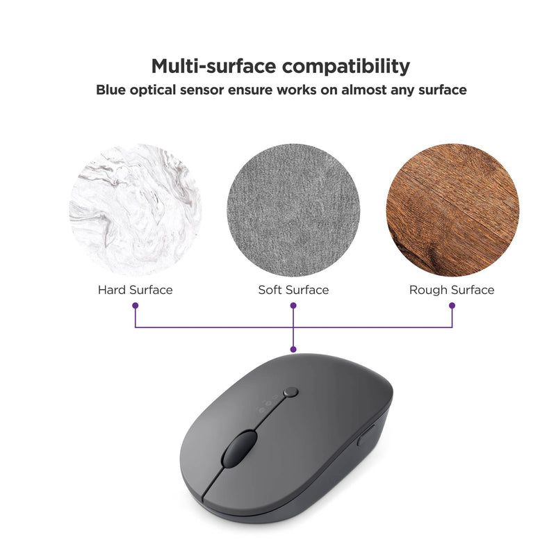 [Australia - AusPower] - Lenovo Go Multi-Device Wireless Mouse, 2.4GHz Nano USB-C Receiver, Bluetooth, Adjustable DPI, USB-C Rechargeable Battery, Qi Wireless Charging, Ambidextrous, GY51C21211, Grey 