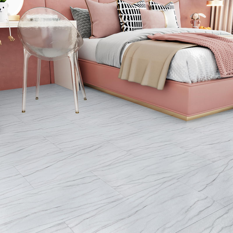 [Australia - AusPower] - STICKEEP Gray White Marble Peel and Stick Floor Tile 12x24 in Kitchen Floor Tiles Peel and Stick Waterproof Bathroom Removable Vinyl Laminate Flooring for Bedroom Laundry Room Camper RV 4 PCS 4 Tiles 