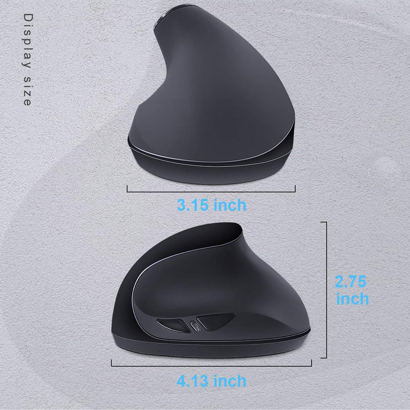 [Australia - AusPower] - Ergonomic Wireless Mouse, Wireless Vertical Mouse 2.4GHz Optical Mice with Adjustable DPI 800/1200/1600 for Small Hands,Black Black 