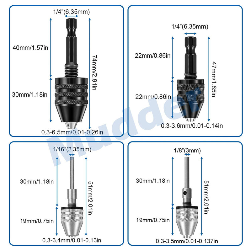 [Australia - AusPower] - 4 Pieces Keyless Drill Chuck, 1/4, 1/8, 1/16 Inch Hex and Round Shanks Small Drill Chuck Change Adapter 