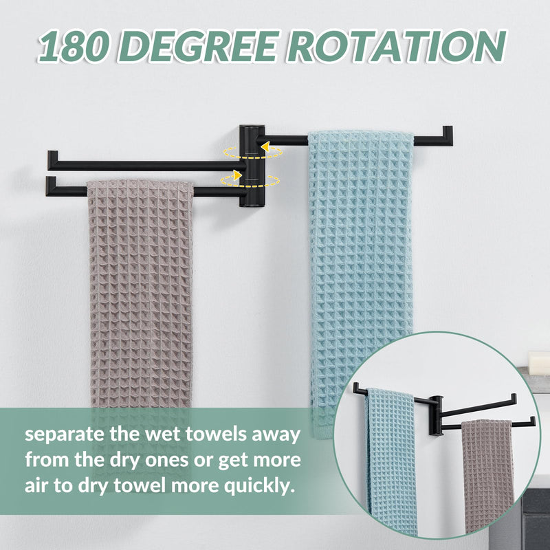 [Australia - AusPower] - APLusee Swivel Towel Rack, 304 Stainless Steel Foldable Towel Bar with Multi Three Rotating Arm, Flexible Bathroom Kitchen Towel Hanger Wall Mounted, Matte Black 