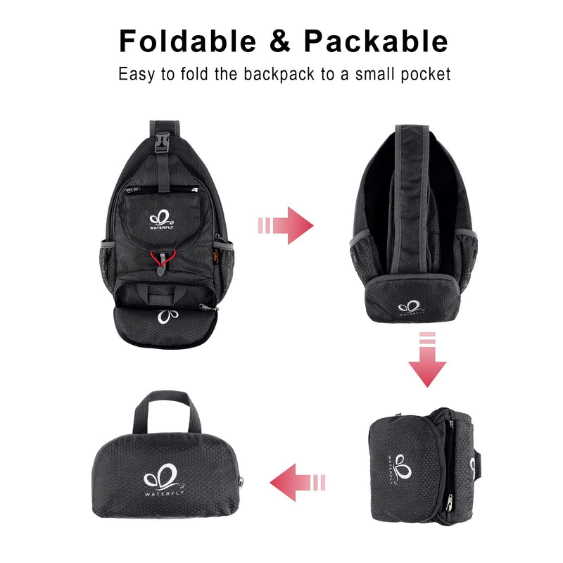 [Australia - AusPower] - WATERFLY Packable Small Crossbody Sling Backpack Shoulder Chest Bag Daypack for Hiking Traveling… Black 