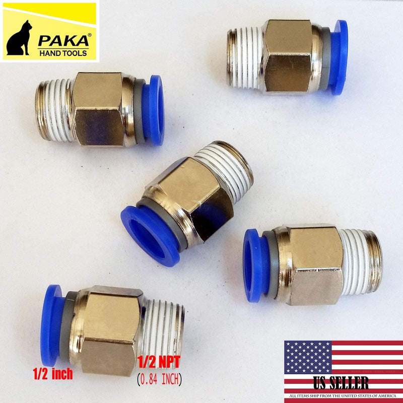 [Australia - AusPower] - 5pcs Male Straight Connector Tube OD 1/2 X NPT 1/2 Pneumatic Air Push in Fitting 