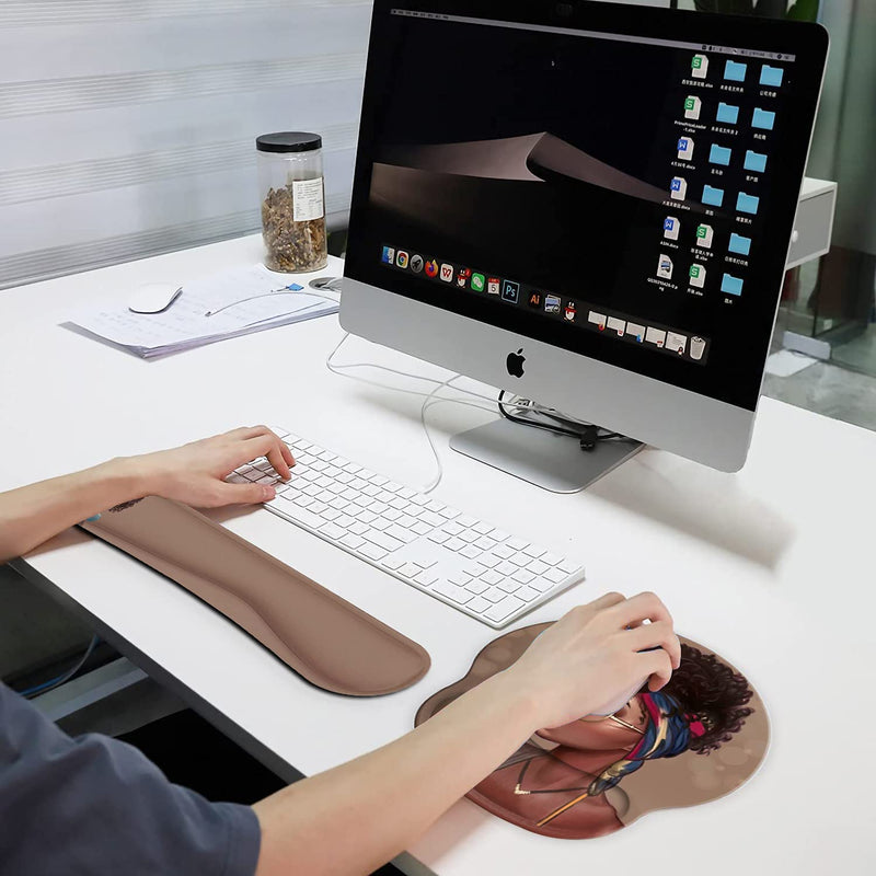 [Australia - AusPower] - Ergonomic Mouse Pad Wrist Support Gel and Keyboard Wrist Rest Set for Laptop, Mac, Gaming and Office, Durable, Comfortable and Pain Relief + Coaster , African American Women Girl 