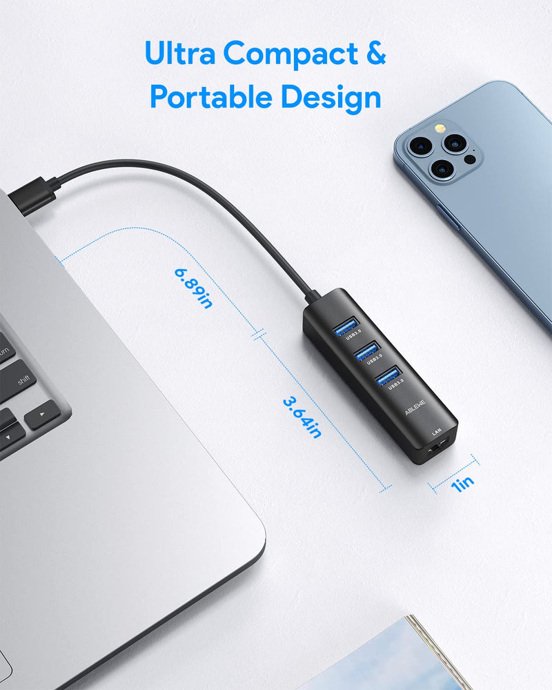 [Australia - AusPower] - USB to Ethernet Adapter, ABLEWE 3 Ports USB 3.0 Hub with RJ45 1Gbps Gigabit Ethernet Adapter, for MacBook Air 2017, iMac, XPS, Surface Pro, Linux, Chromebook, Notebook and More - Black 