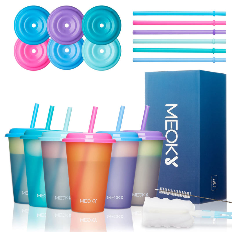 [Australia - AusPower] - Meoky Color Changing Cups with Lids and Straws for Kids 6Pack 12oz Plastic Reusable Cold Drink Tumblers Summer Party Cups 6 Count (Pack of 1) 
