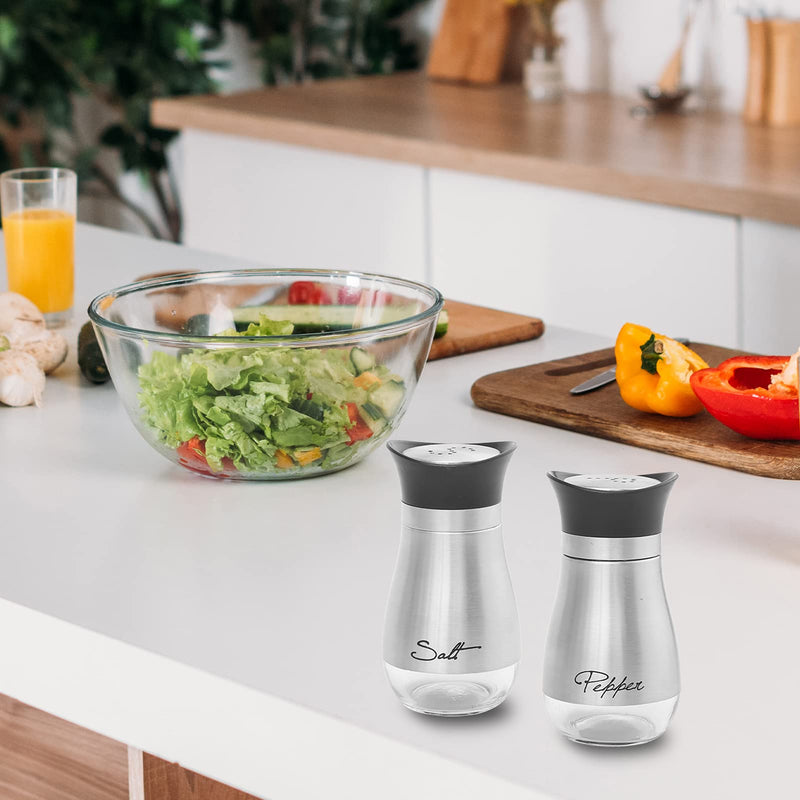 [Australia - AusPower] - 2 Pack Salt & Pepper Shakers Set, Refillable Stainless Steel Salt Pepper Container Spice Shakers Bottle for Home Kitchen, Restaurant, Picnic 
