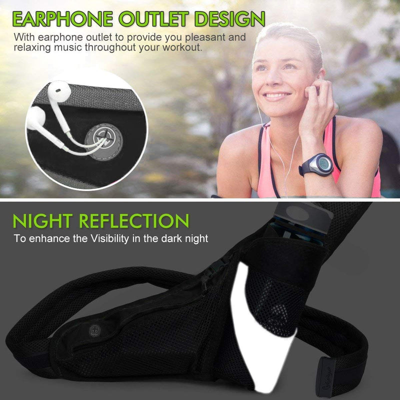 [Australia - AusPower] - PYFK Running Belt Hydration Waist Pack with Water Bottle Holder for Men Women Waist Pouch Fanny Bag Reflective Black 